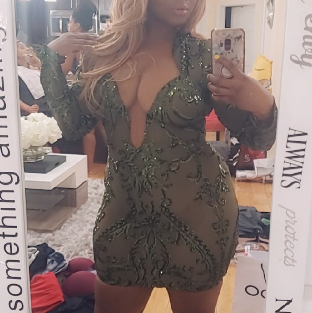Sequin green mesh bodycon